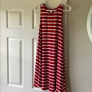 red and white striped swing dress